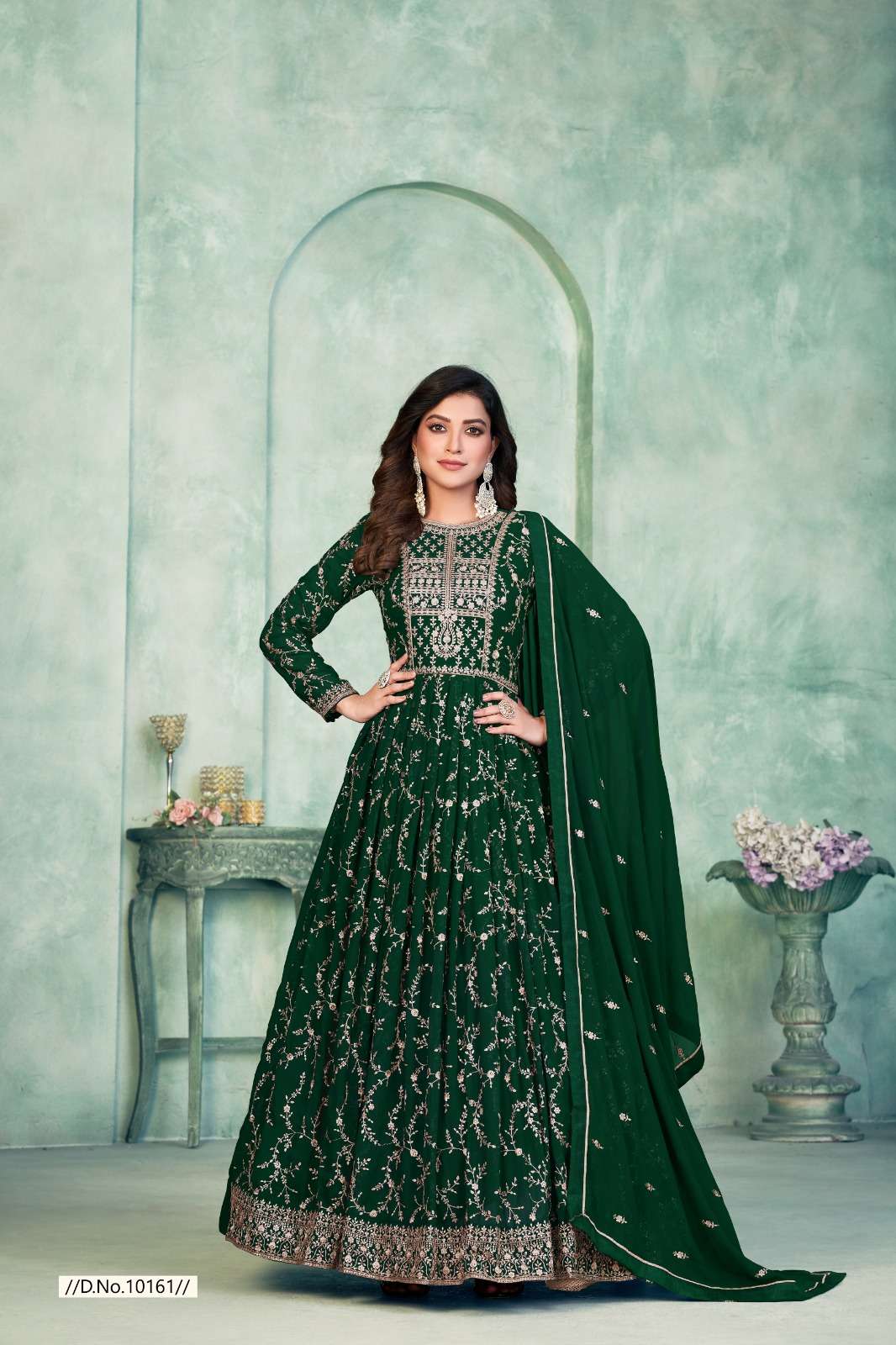 DESIGNER FANCY LONG GREEN ANARKALI GEORGETTE SALWAR SUIT GOWN EXCLUSIVE FOR WEDDING PARTY WEAR 10161