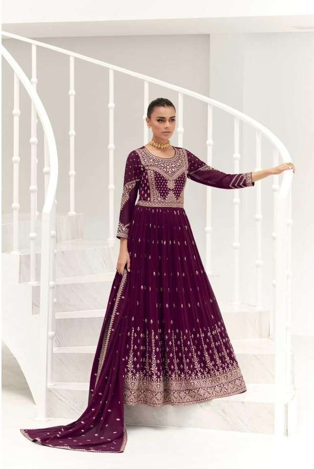 DESIGNER FANCY LONG MAGENTA ANARKALI SALWAR SUIT GOWN IN GEORGETTE EXCLUSIVE FOR WEDDING PARTY WEAR AF TAARA 9675