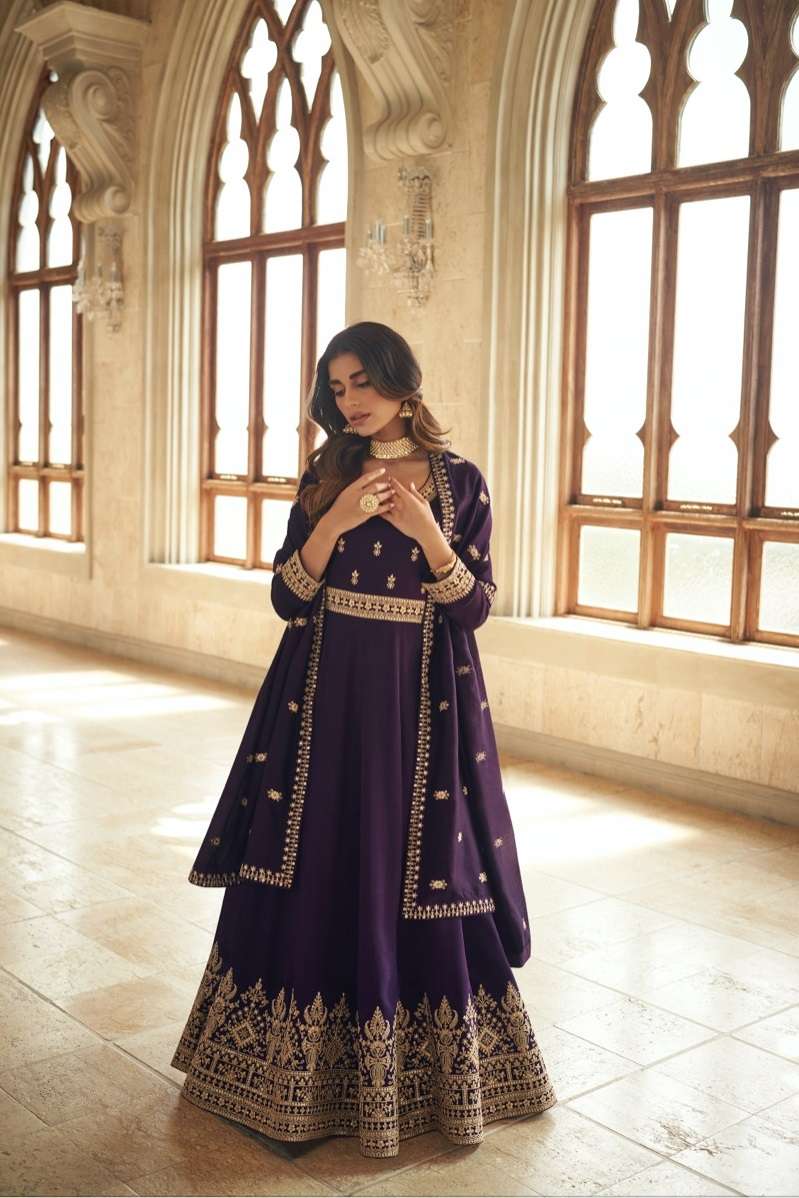 DESIGNER FANCY LONG PURPLE SILK ANARKALI SALWAR SUIT GOWN EXCLUSIVE FOR WEDDING PARTY WEAR AF NOORJAHA 9641