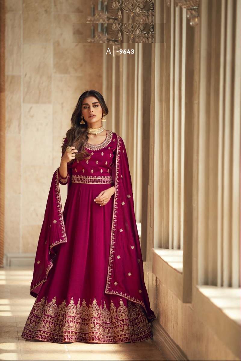 DESIGNER FANCY LONG RANI PINK SILK ANARKALI SALWAR SUIT GOWN EXCLUSIVE FOR WEDDING PARTY WEAR AF NOORJAHA 9643