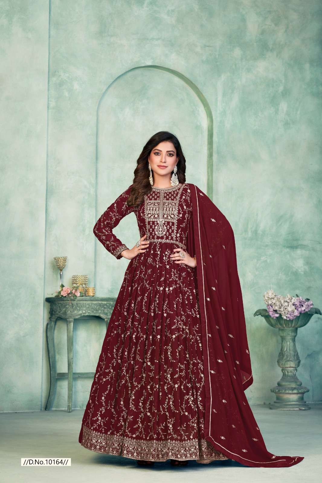 DESIGNER FANCY LONG RED ANARKALI GEORGETTE SALWAR SUIT GOWN EXCLUSIVE FOR WEDDING PARTY WEAR 10164