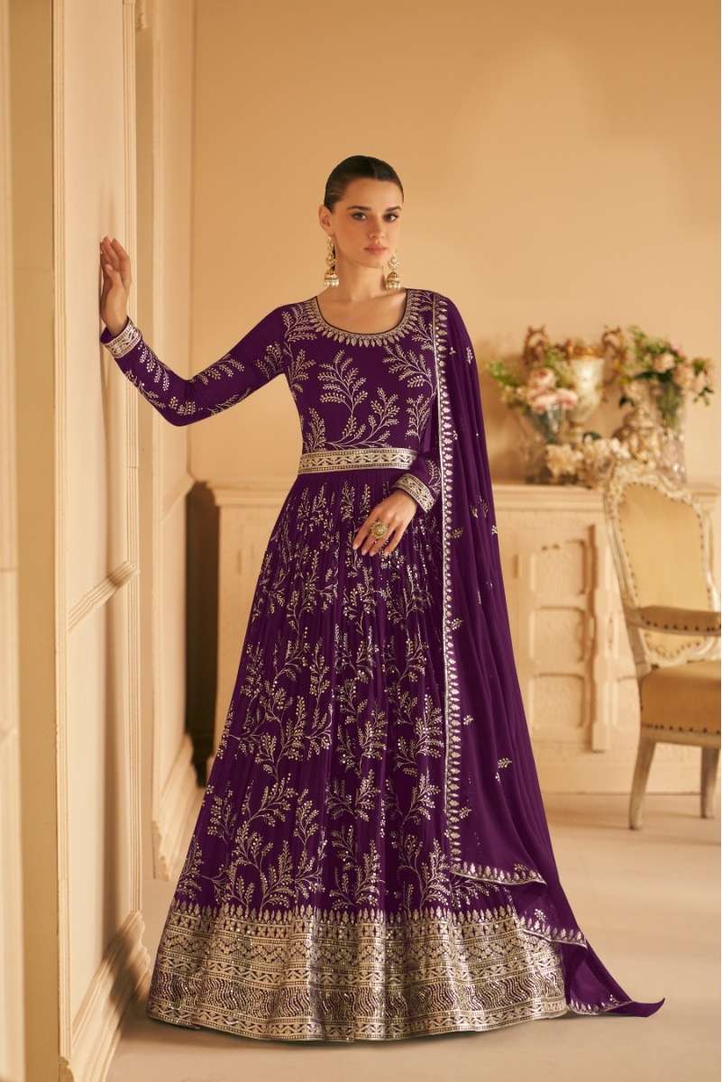 DESIGNER FANCY LONG WINE ANARKALI GEORGETTE SALWAR SUIT GOWN EXCLUSIVE FOR WEDDING PARTY WEAR CPR 9658C