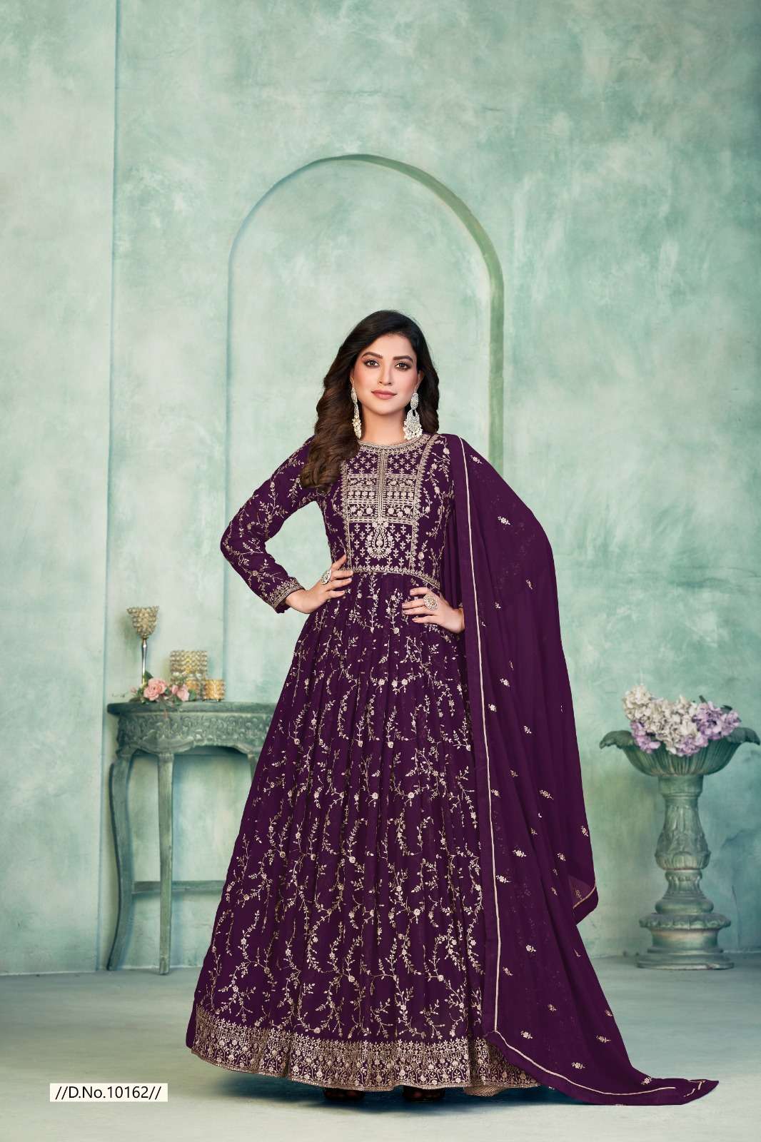 DESIGNER FANCY LONG WINE ANARKALI GEORGETTE SALWAR SUIT GOWN EXCLUSIVE FOR WEDDING PARTY WEAR 10162