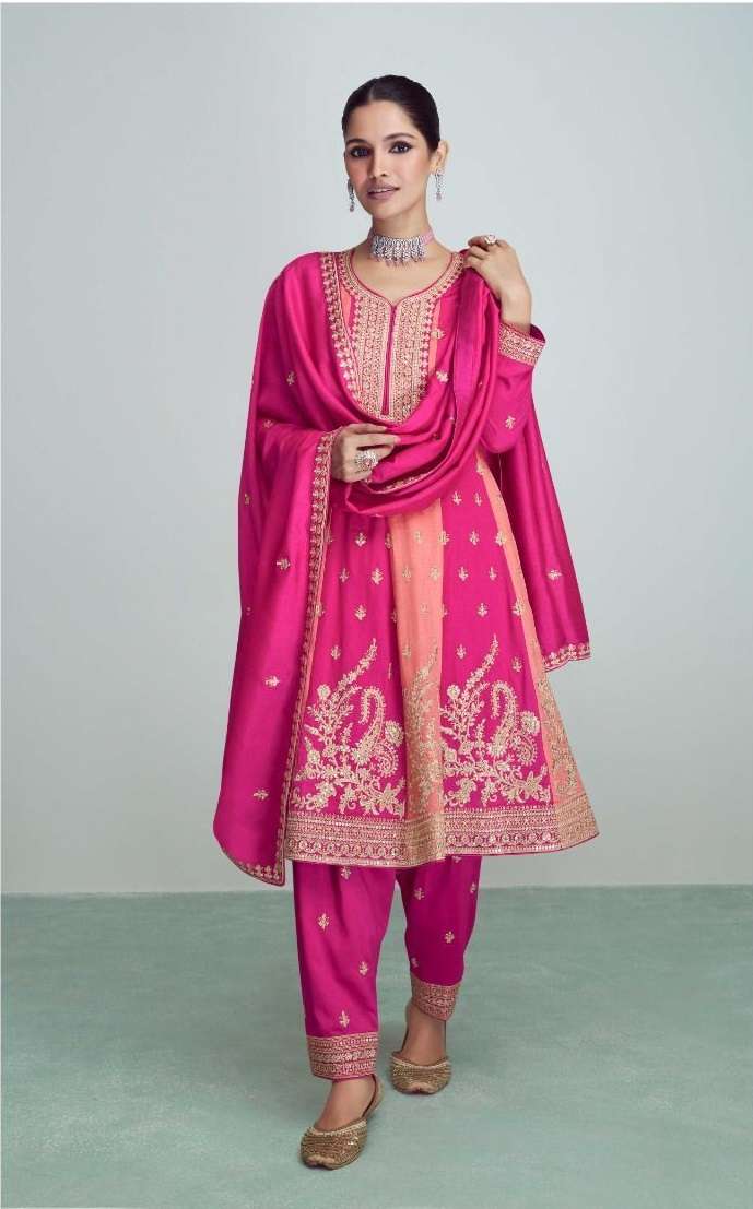 DESIGNER FANCY PARTY READY TO WEAR PINK PAKISTANI FANCY PREMIUM SILK SALWAR SUIT AF RIWAAZ 9706