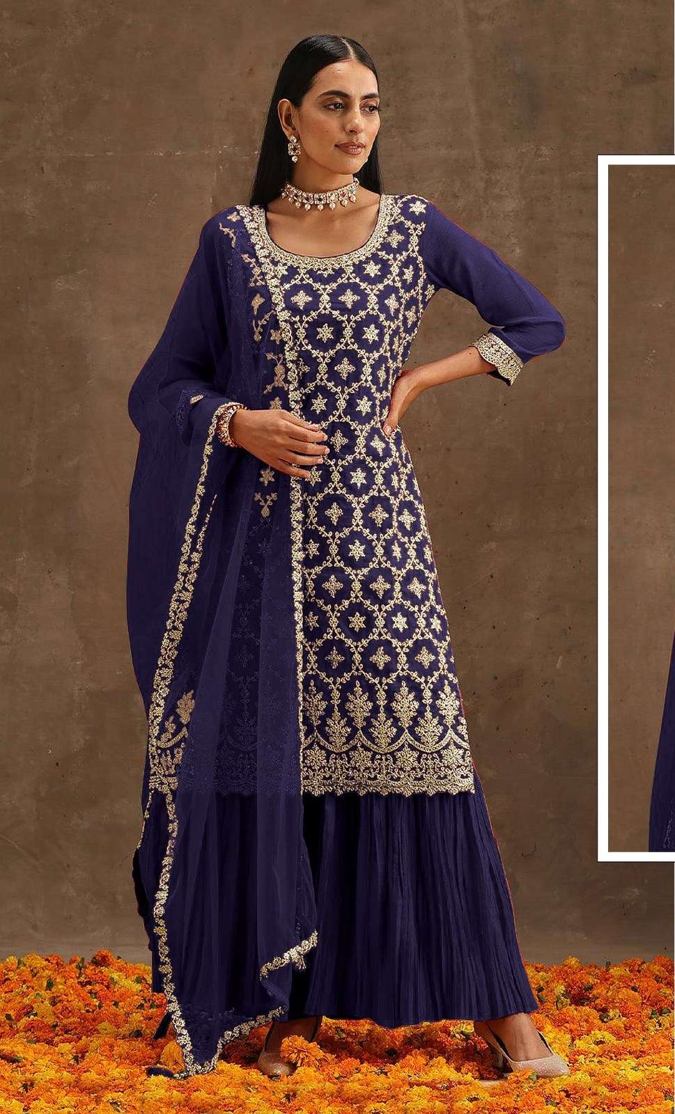 DESIGNER FANCY PARTY WEAR BLUE SHARAA STYLE SALWAR SUIT IN GEORGETTE FABRIC JG SENHORA 1039D