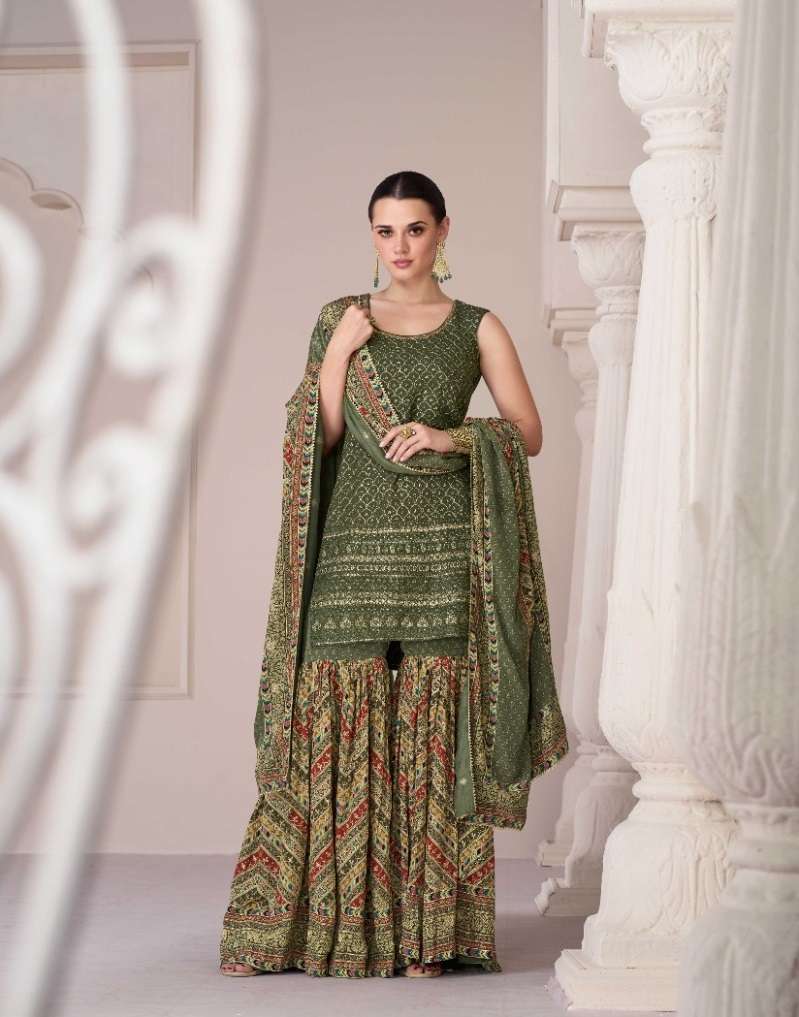 DESIGNER FANCY PARTY WEAR GREEN READYMADE FANCY PREMIUM SILK SHARARA SALWAR SUIT SY SHARARA 5273