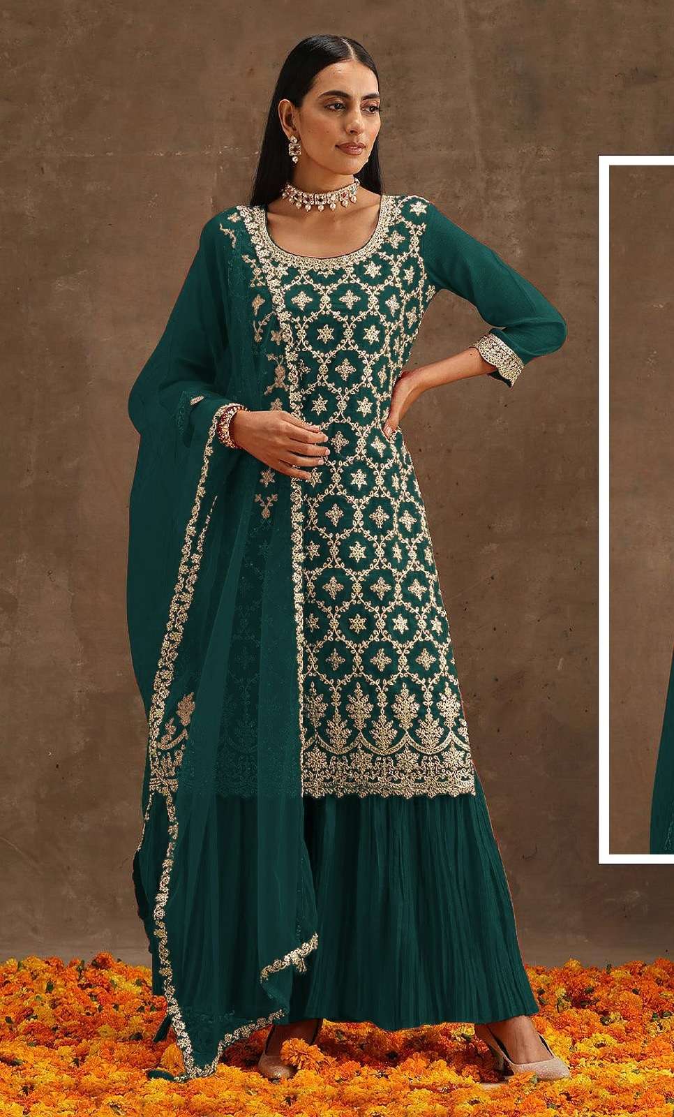 DESIGNER FANCY PARTY WEAR GREEN SHARAA STYLE SALWAR SUIT IN GEORGETTE FABRIC JG SENHORA 1039B