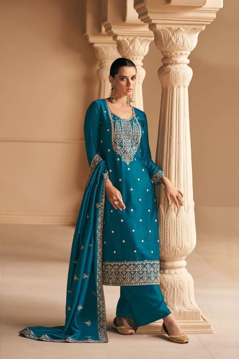 DESIGNER FANCY WEDDING FUNCTION PARTY WEAR BLUE PREMIUM SILK STRAIGHT SALWAR SUIT AF GEETIKA 9719