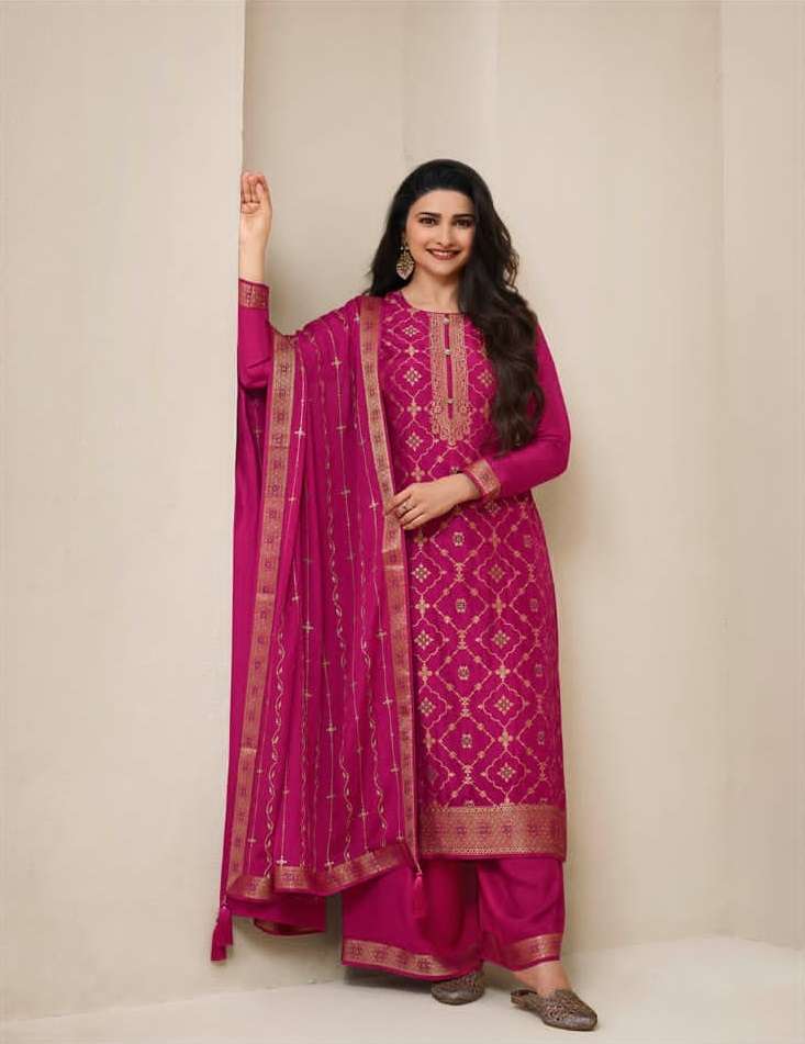 DESIGNER FANCY WEDDING FUNCTION PARTY WEAR DOLA JAQUARD RANI PINK STRAIGHT SALWAR SUIT 64685