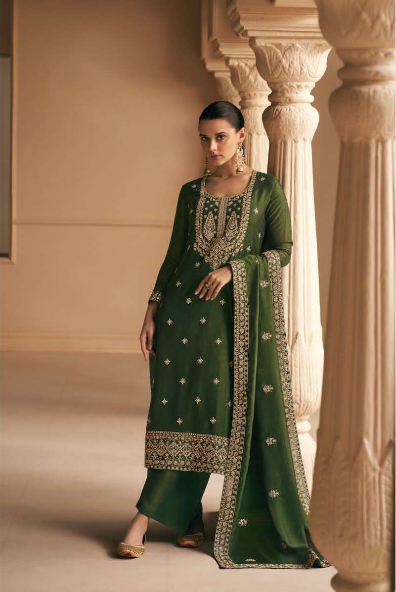 DESIGNER FANCY WEDDING FUNCTION PARTY WEAR GREEN PREMIUM SILK STRAIGHT SALWAR SUIT AF GEETIKA 9721