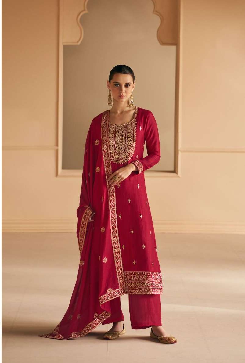 DESIGNER FANCY WEDDING FUNCTION PARTY WEAR RED PREMIUM SILK STRAIGHT SALWAR SUIT AF GEETIKA 9722