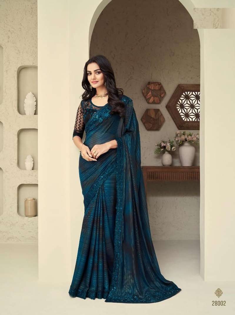 DESIGNER FANCY WEDDING PARTY WEAR DESIGNER FANCY BLUE SILK SAREE SM TFH SILVER 28002