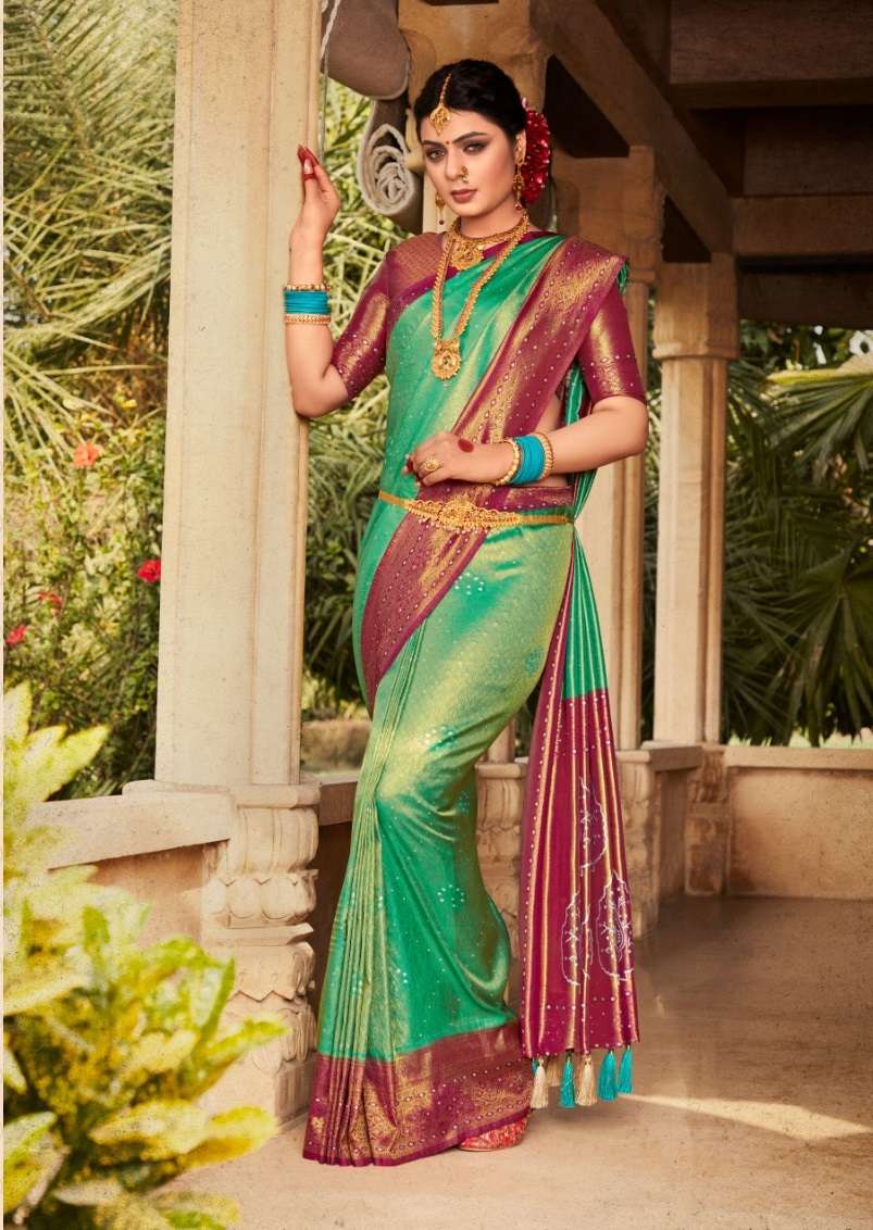 DESIGNER FANCY WEDDING PARTY WEAR DESIGNER FANCY GREEN SILK SAREE SM PANKH 5202