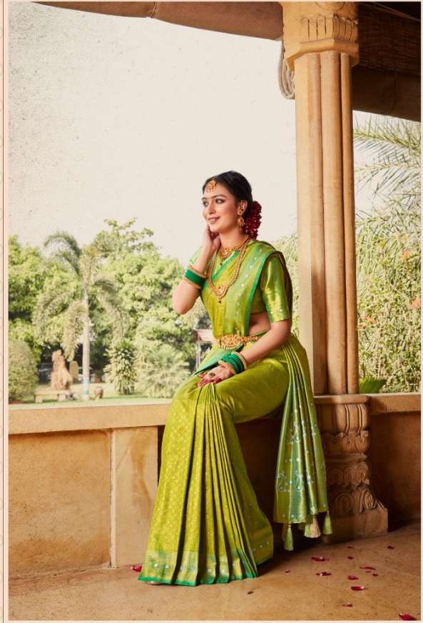 DESIGNER FANCY WEDDING PARTY WEAR DESIGNER FANCY GREEN SILK SAREE SM PANKH 5206