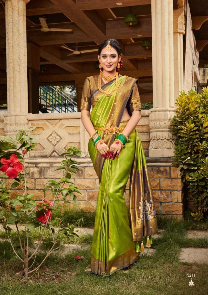 DESIGNER FANCY WEDDING PARTY WEAR DESIGNER FANCY GREEN SILK SAREE SM PANKH 5211