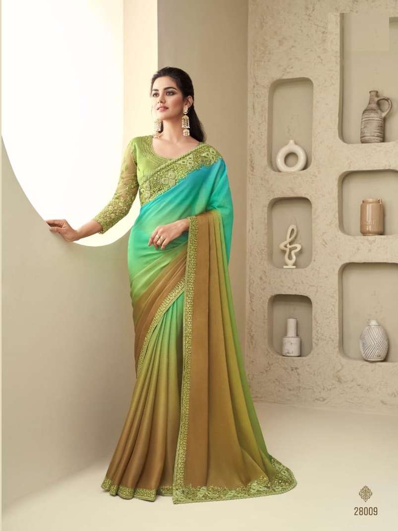 DESIGNER FANCY WEDDING PARTY WEAR DESIGNER FANCY GREEN SILK SAREE SM TFH SILVER 28009