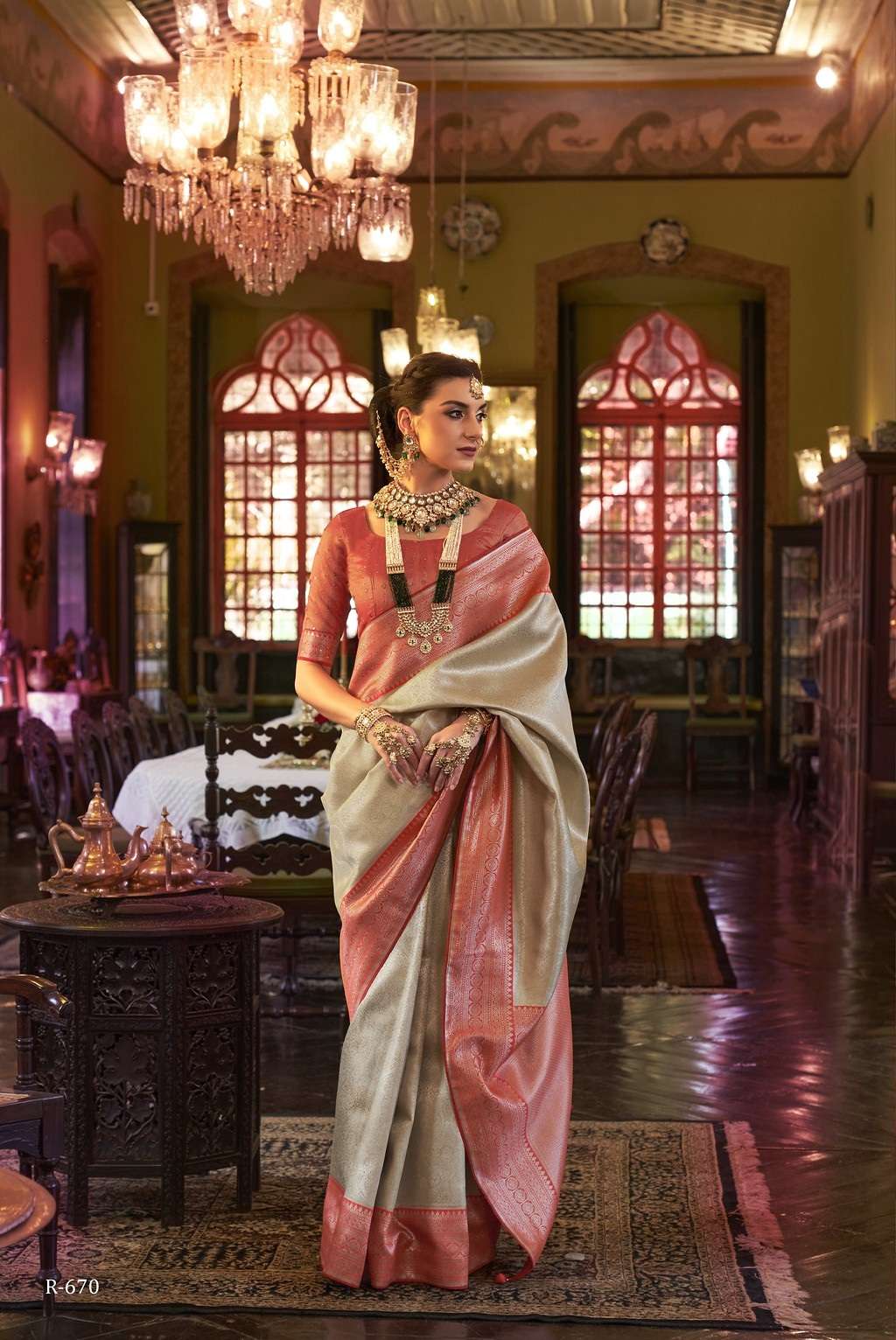 DESIGNER FANCY WEDDING PARTY WEAR DESIGNER FANCY GREY SILK SAREE SM RJ DEVKANYA 670