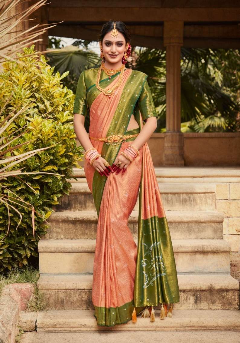 DESIGNER FANCY WEDDING PARTY WEAR DESIGNER FANCY PEACE SILK SAREE SM PANKH 520