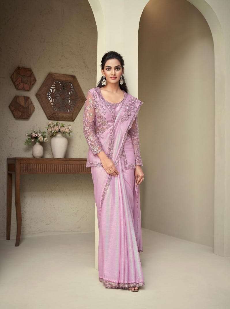 DESIGNER FANCY WEDDING PARTY WEAR DESIGNER FANCY PINK SILK SAREE SM TFH SILVER 28007