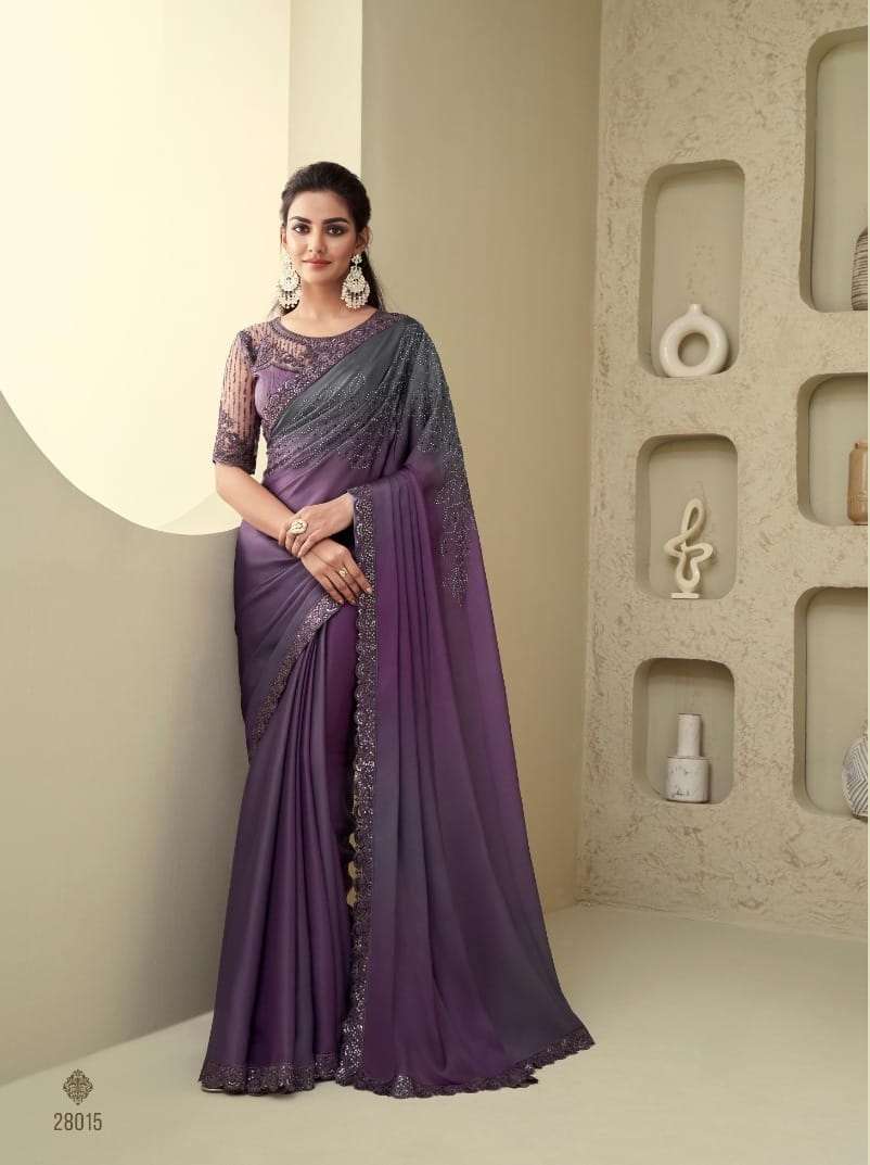 DESIGNER FANCY WEDDING PARTY WEAR DESIGNER FANCY PURPLE SILK SAREE SM TFH SILVER 28015