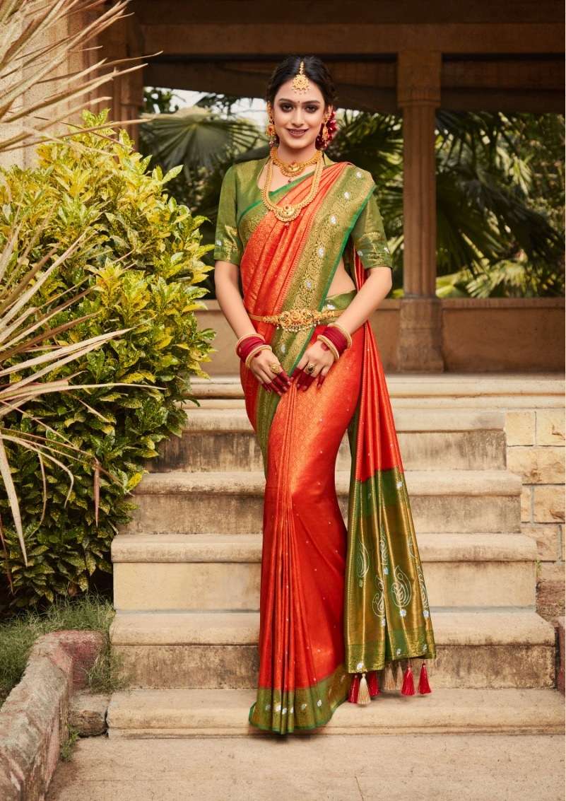 DESIGNER FANCY WEDDING PARTY WEAR DESIGNER FANCY RED SILK SAREE SM PANKH 5201