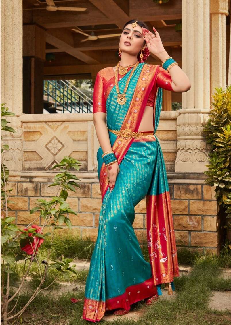 DESIGNER FANCY WEDDING PARTY WEAR DESIGNER FANCY SKY BLUE SILK SAREE SM PANKH 5208