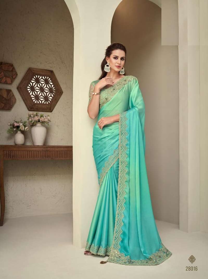 DESIGNER FANCY WEDDING PARTY WEAR DESIGNER FANCY SKY BLUE SILK SAREE SM TFH SILVER 28016