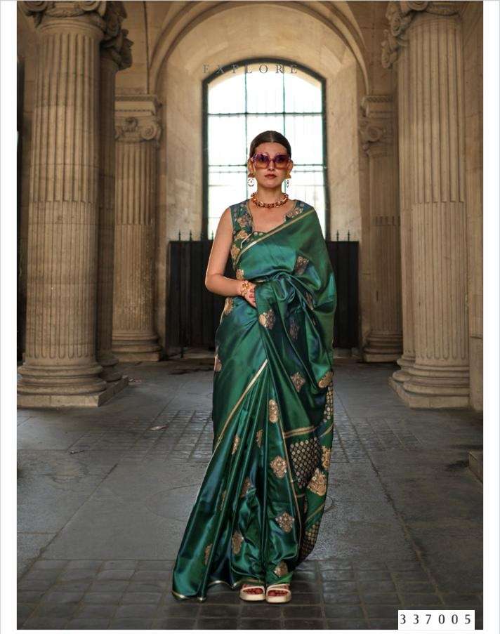 DESIGNER FANCY WEDDING PARTY WEAR DESIGNER FANCY WEAVING GREEN SILK SAREE SM RAJTEX KAIZEN 337005