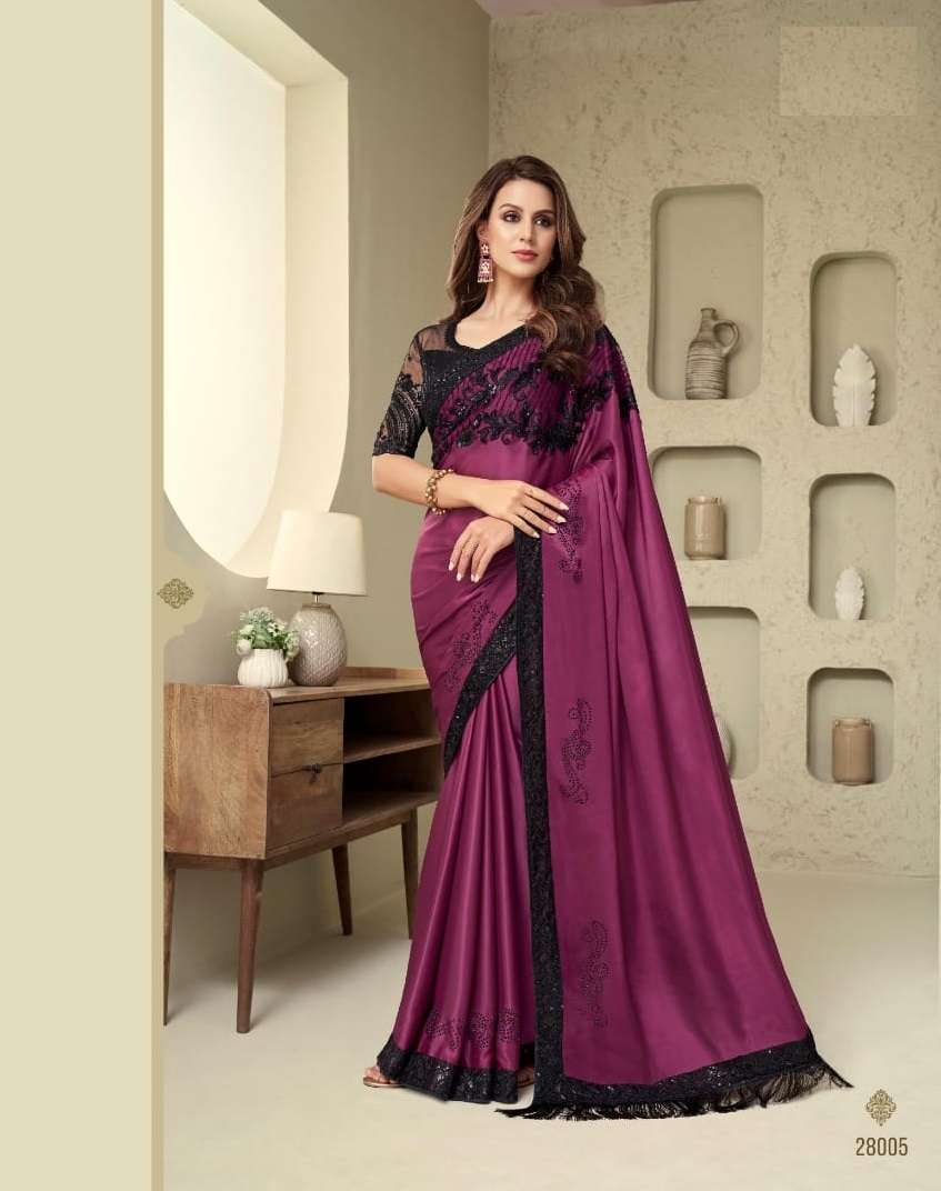 DESIGNER FANCY WEDDING PARTY WEAR DESIGNER FANCY WINE SILK SAREE SM TFH SILVER 28005