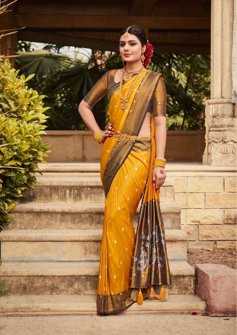 DESIGNER FANCY WEDDING PARTY WEAR DESIGNER FANCY YELLOW SILK SAREE SM PANKH 5204