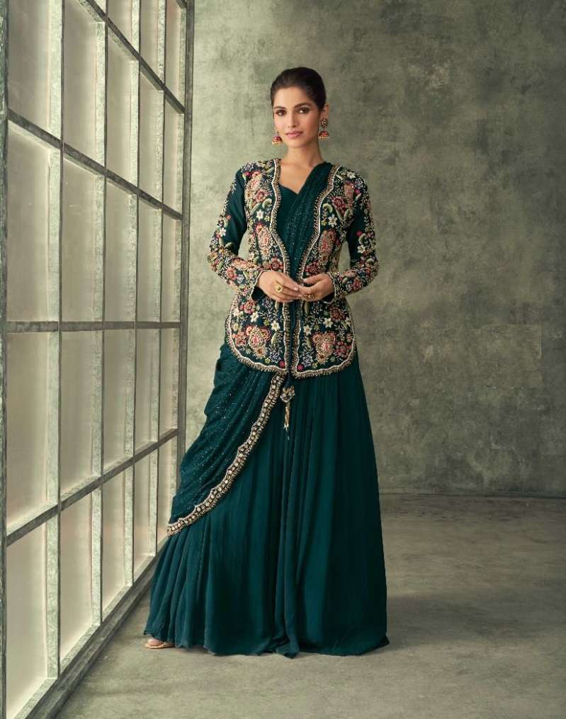 DESIGNER FANCY WEDDING PARTY WEAR GREEN REAL GEORGETTE ANARKALI SALWAR SUIT GOWN SY EVERGREEN 5250