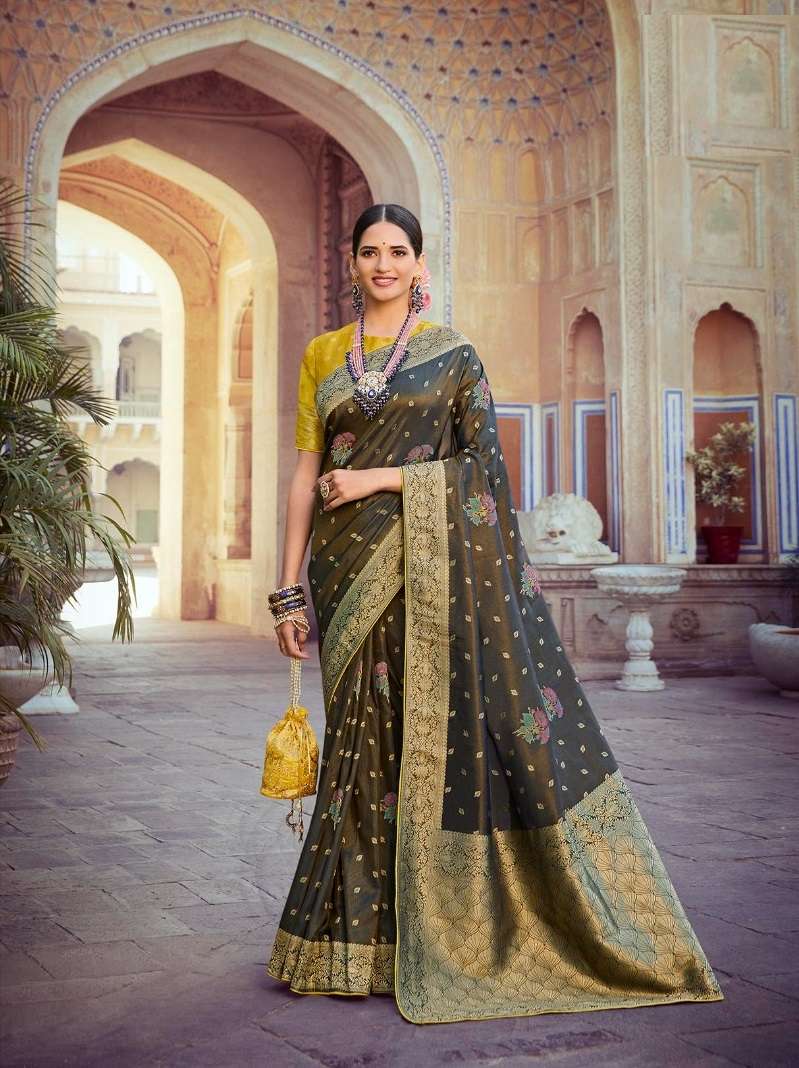 DESIGNER FANCY WEDDING PARTY WEAR HEAVY BLACK SILK SAREE SM PANKH TANTRA 4406