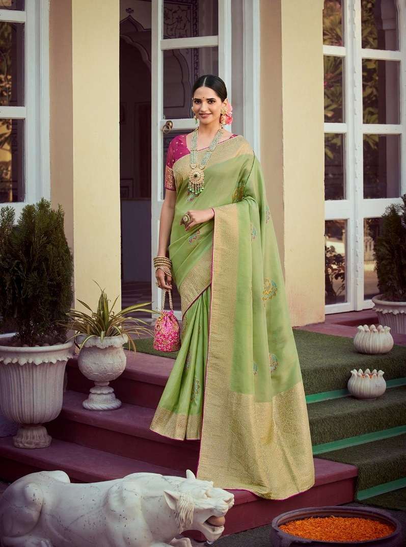 DESIGNER FANCY WEDDING PARTY WEAR HEAVY PISTA SILK SAREE SM PANKH TANTRA 4408