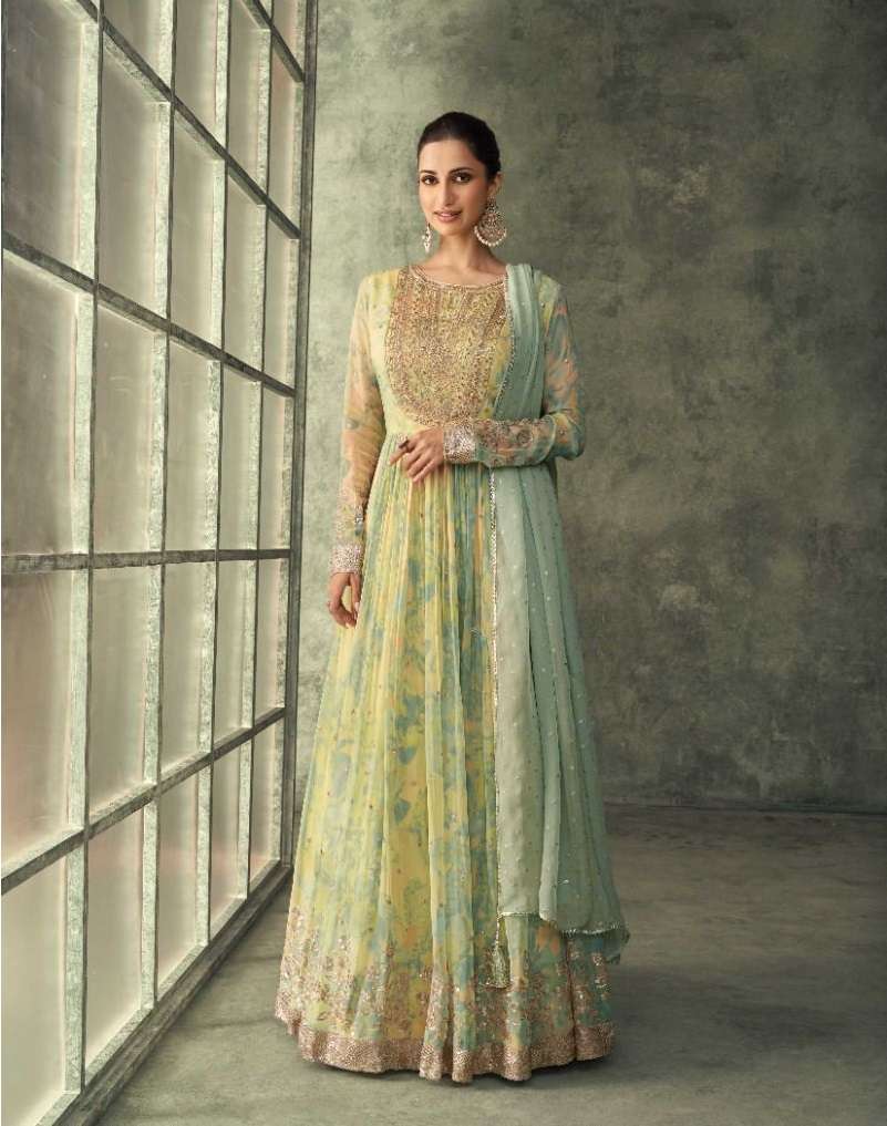 DESIGNER FANCY WEDDING PARTY WEAR PISTA GREEN REAL GEORGETTE ANARKALI SALWAR SUIT GOWN SY EVERGREEN 5251