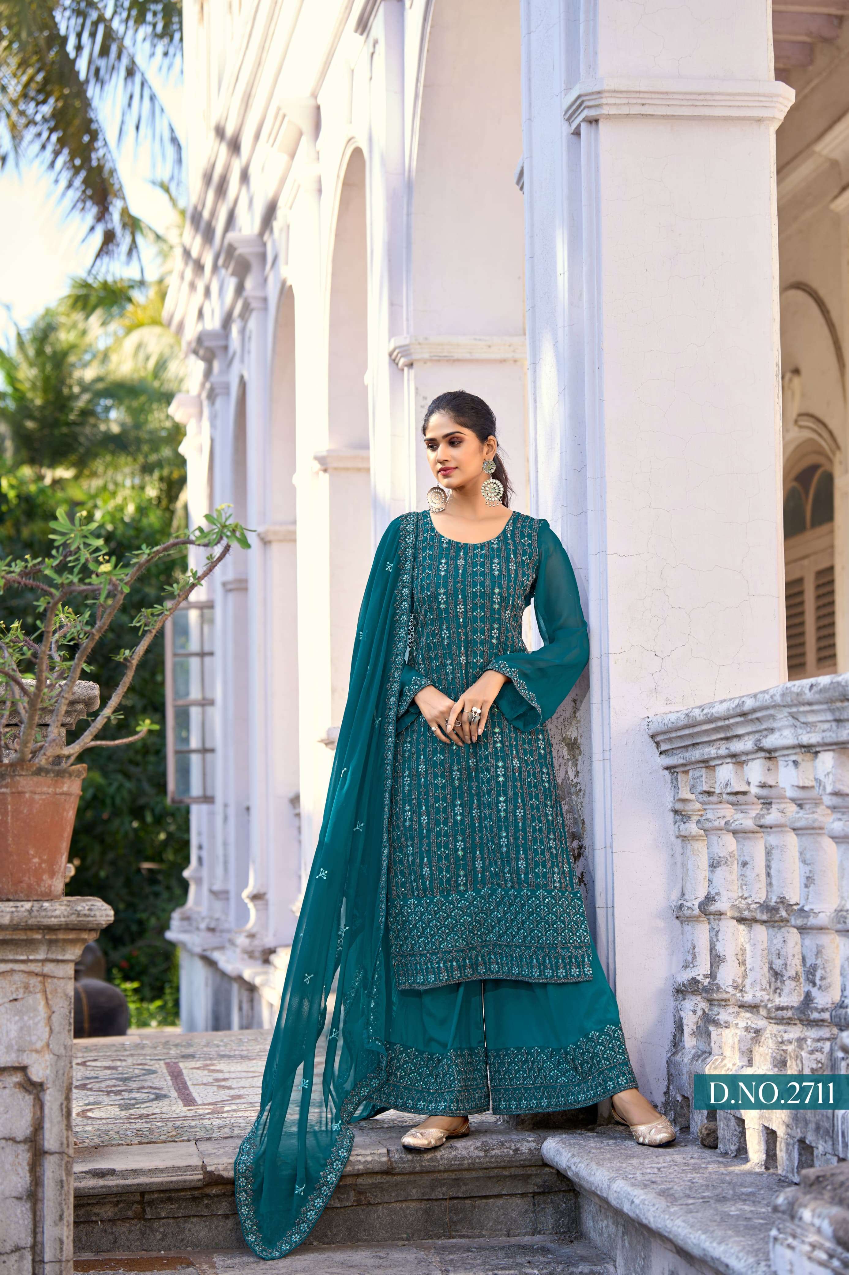 DESIGNER GREEN BLUE SILK SALWAR SUIT FOR WEDDING PARTY WEAR ANY TWISHA 2711