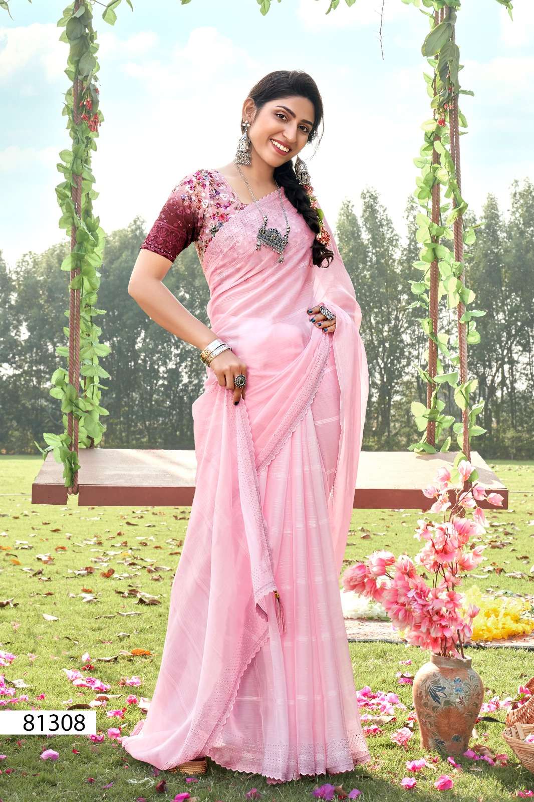 DESIGNER WEDDING PARTY FUNCTION WEAR FANCY FABRIC PINK SAREE COLLECTION RW SM MATWALI 81308