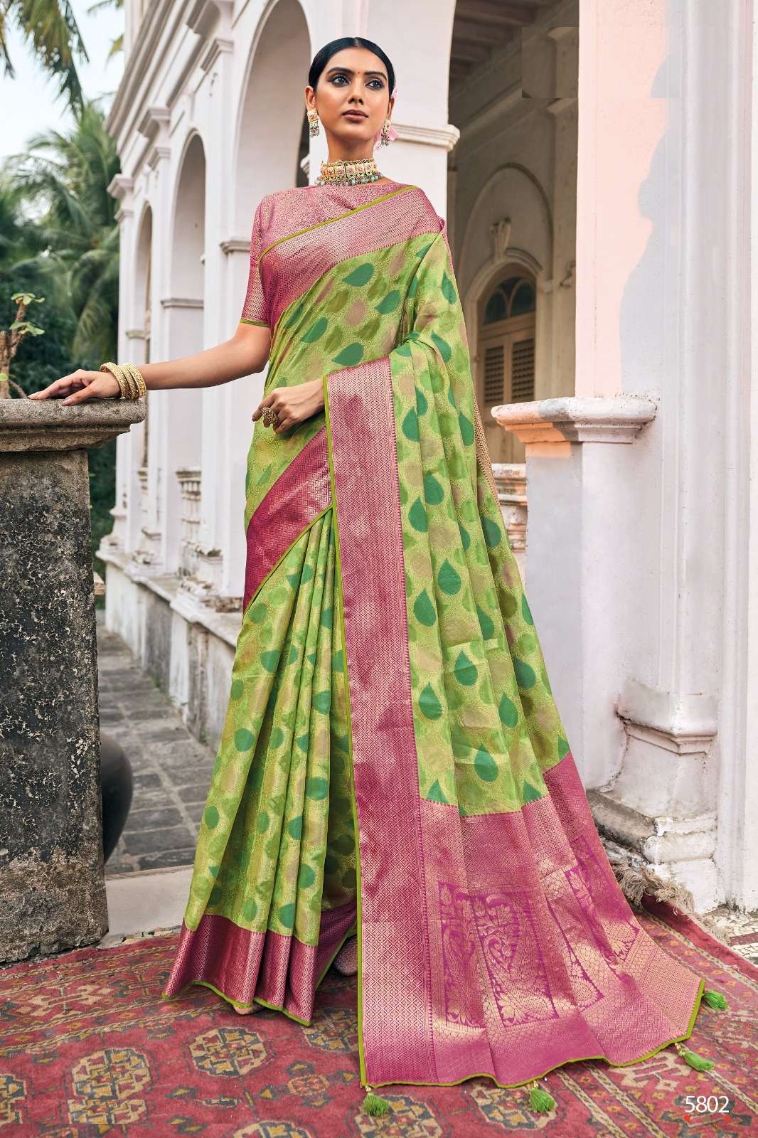 DESIGNER WEDDING PARTY FUNCTION WEAR GREEN HEAVY SILK SAREE COLLECTION TATHSTU ANR SM RANGREJ 5802