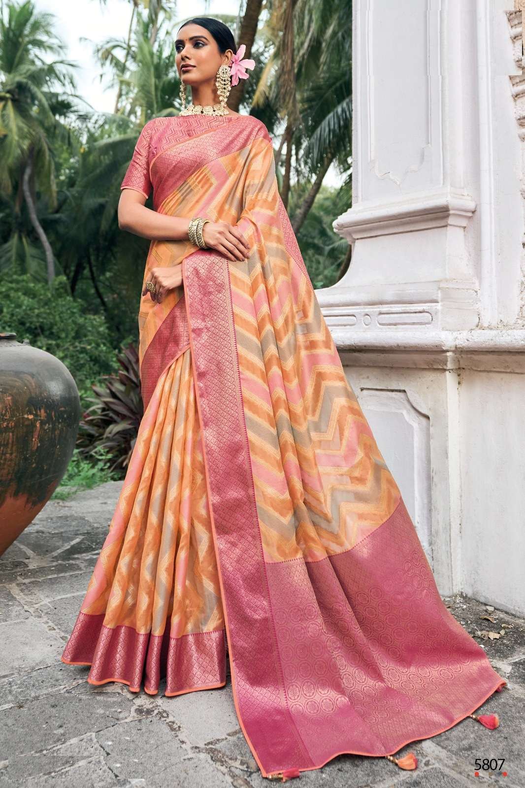 DESIGNER WEDDING PARTY FUNCTION WEAR ORANGE HEAVY SILK SAREE COLLECTION TATHSTU ANR SM RANGREJ 5807