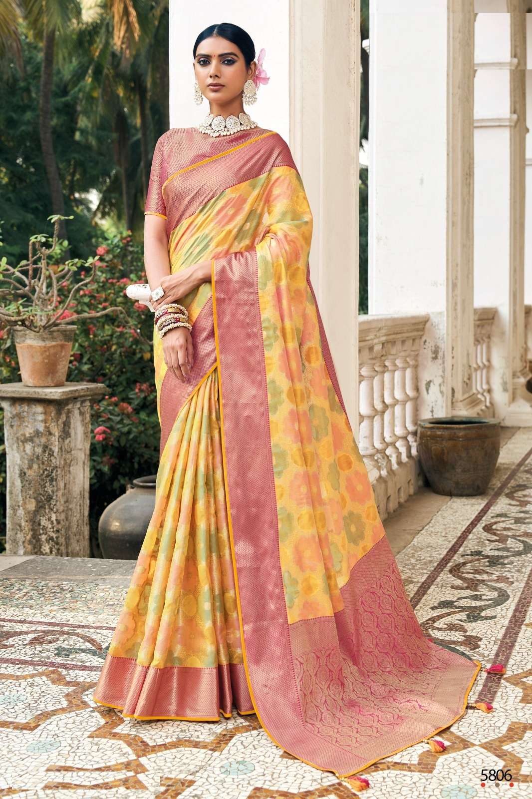 DESIGNER WEDDING PARTY FUNCTION WEAR YELLOW HEAVY SILK SAREE COLLECTION TATHSTU ANR SM RANGREJ 5806