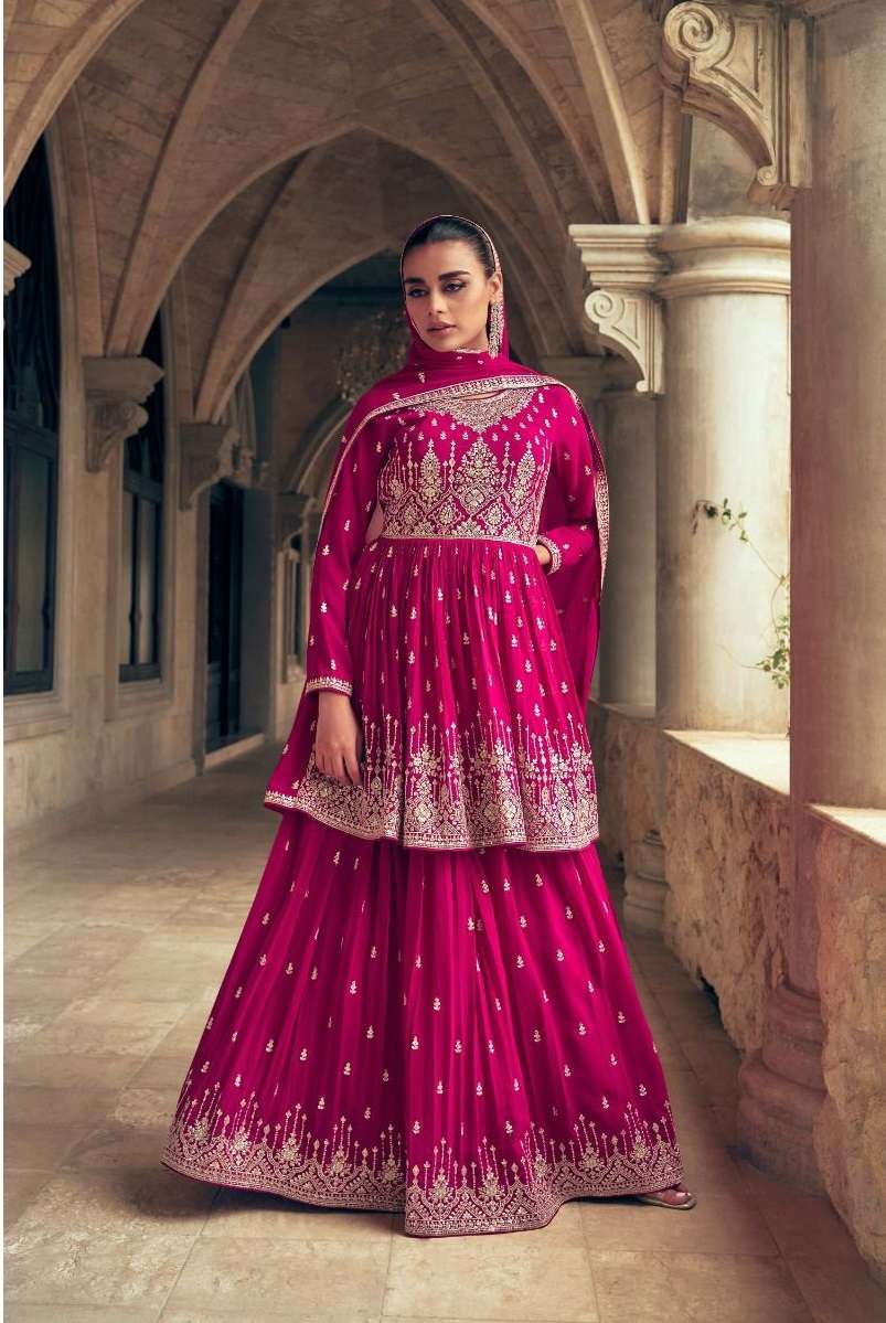 DESIGNER WEDDING PARTY WEAR RANI PINK REAL GEORGETTE TOP SKIRT FANCY SALWAR SUIT AF SADAF 9648