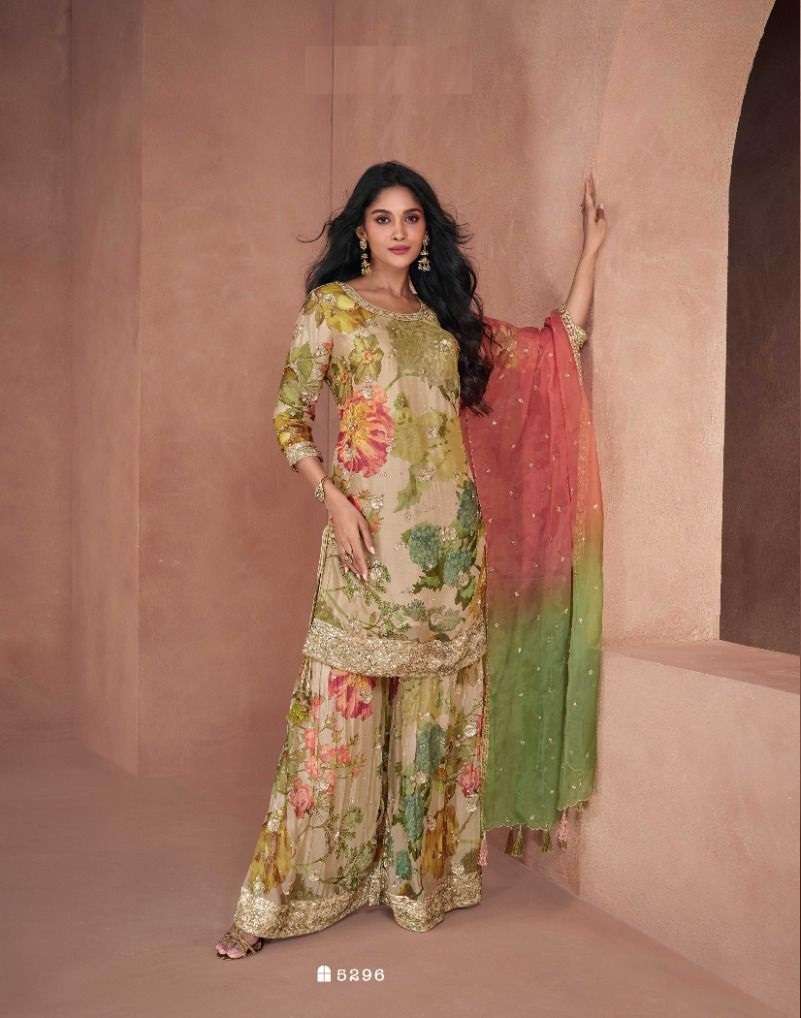 DESIGNER WEDDING PARTY WEAR REAL GEORGETTE BEIGE FANCY SALWAR SUIT SY LOTUS 5296