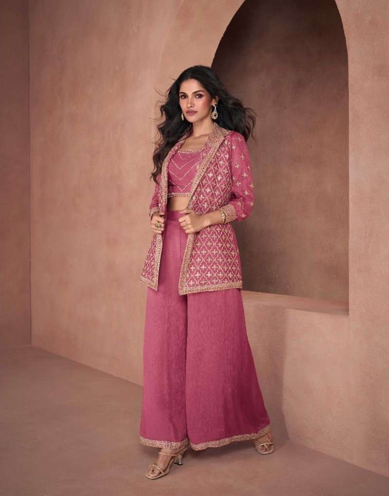 DESIGNER WEDDING PARTY WEAR REAL GEORGETTE PINK FANCY SALWAR SUIT SY LOTUS 5299