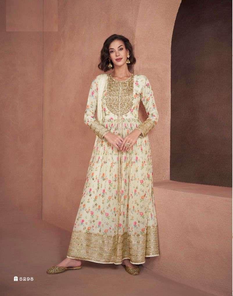 DESIGNER WEDDING PARTY WEAR REAL GEORGETTE WHITE FANCY SALWAR SUIT SY LOTUS 5298