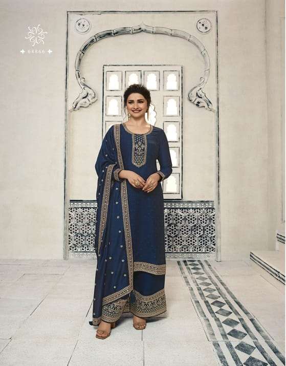 NEW DESIGNER FANCY PARTY WEAR BLUE INDIAN PAKISATNI SALWAR SUIT IN GEORGETTE SILK SM VINAY SHAHENN 64866