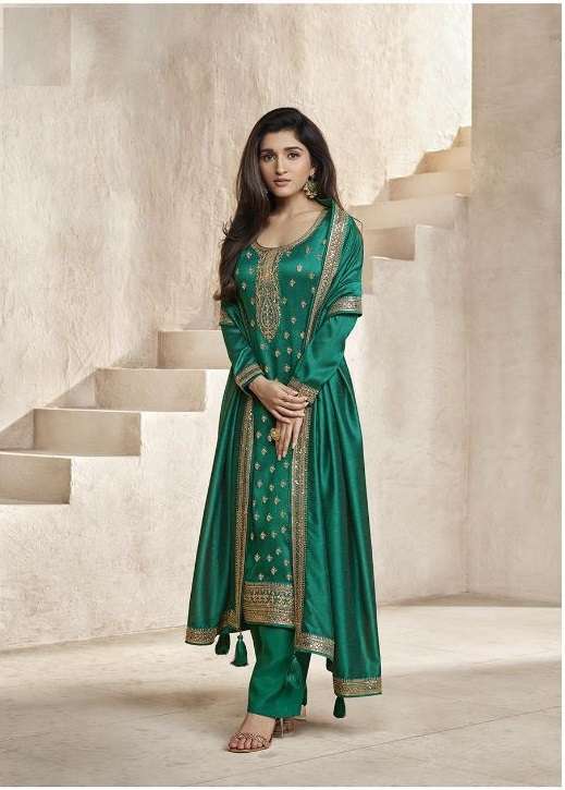 NEW DESIGNER FANCY PARTY WEAR INDIAN PAKISATNI GREEN SALWAR SUIT IN GEORGETTE SILK DST VINAY ANCHAL 64594