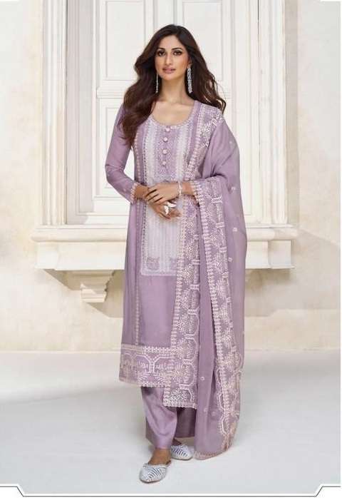 NEW DESIGNER FANCY PARTY WEAR INDIAN PAKISATNI LAVENDER SALWAR SUIT IN ORGANZA AF PESTAL 9753