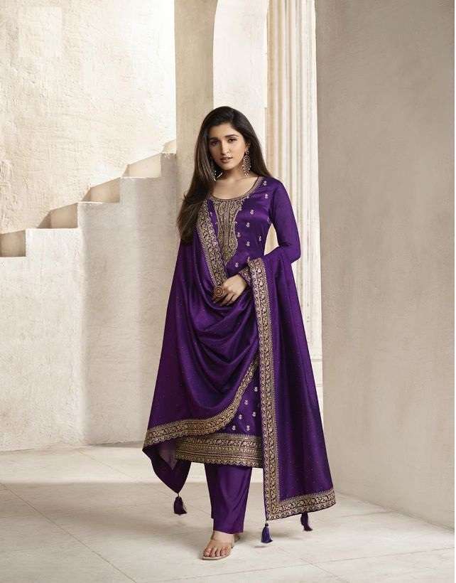 NEW DESIGNER FANCY PARTY WEAR INDIAN PAKISATNI PURPLE SALWAR SUIT IN GEORGETTE SILK DST VINAY ANCHAL 64595