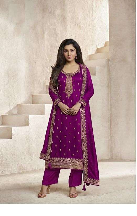 NEW DESIGNER FANCY PARTY WEAR INDIAN PAKISATNI RANI PINK SALWAR SUIT IN GEORGETTE SILK DST VINAY ANCHAL 64591