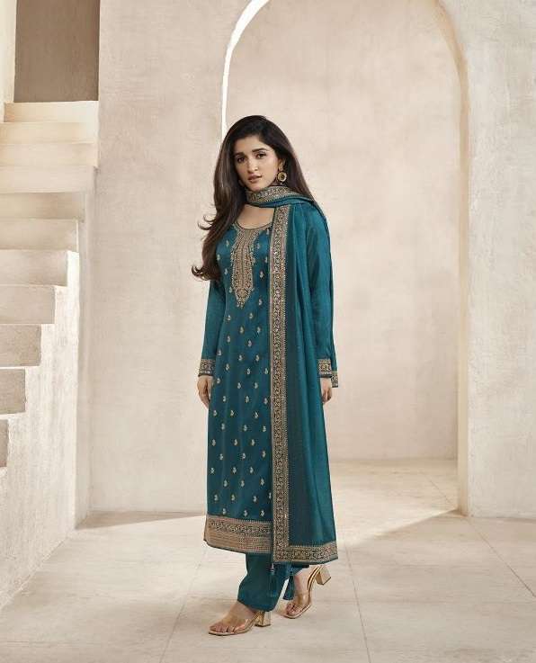 NEW DESIGNER FANCY PARTY WEAR INDIAN PAKISATNI TEAL GREEN SALWAR SUIT IN GEORGETTE SILK DST VINAY ANCHAL 64596