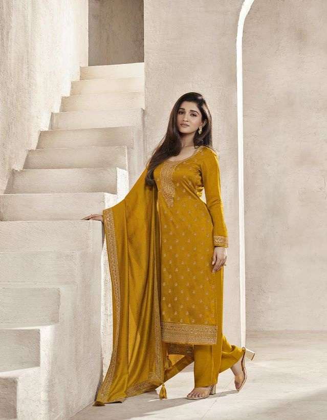 NEW DESIGNER FANCY PARTY WEAR INDIAN PAKISATNI YELLOW SALWAR SUIT IN GEORGETTE SILK DST VINAY ANCHAL 64593